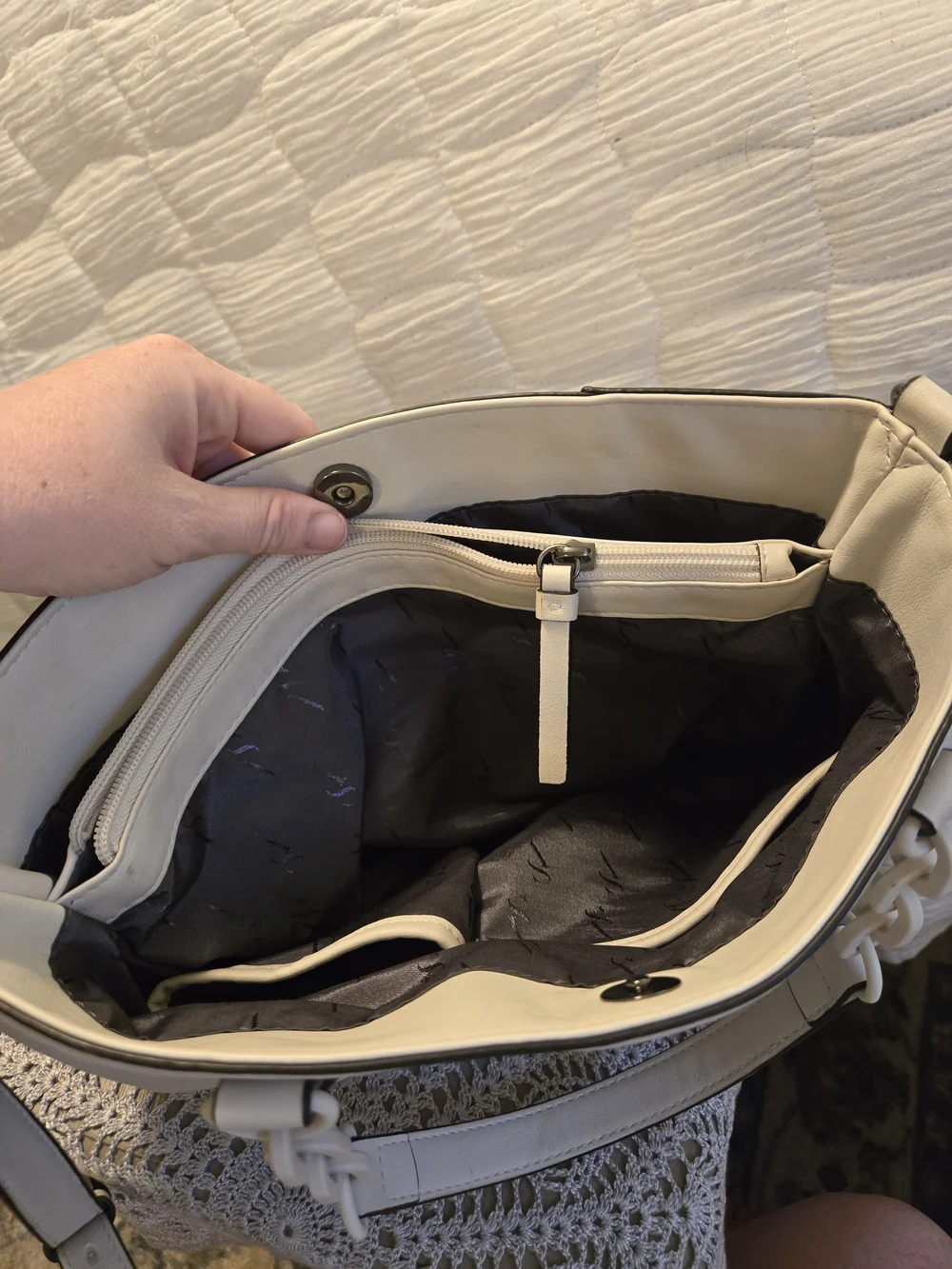 Simply Vera Wang Women's Cream Tote Bag with Floral Perforation